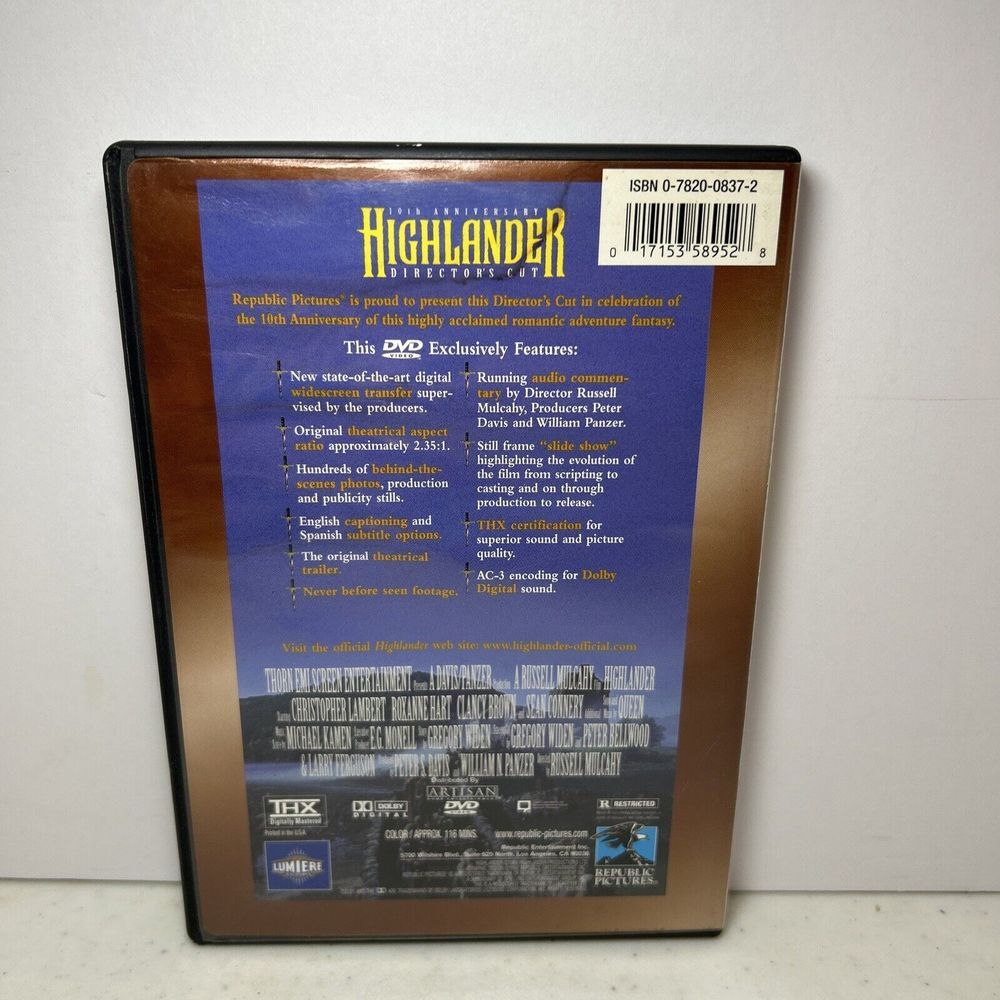 Highlander 10th Anniversary Director's Cut‎ DVD - Picture 2 of 4